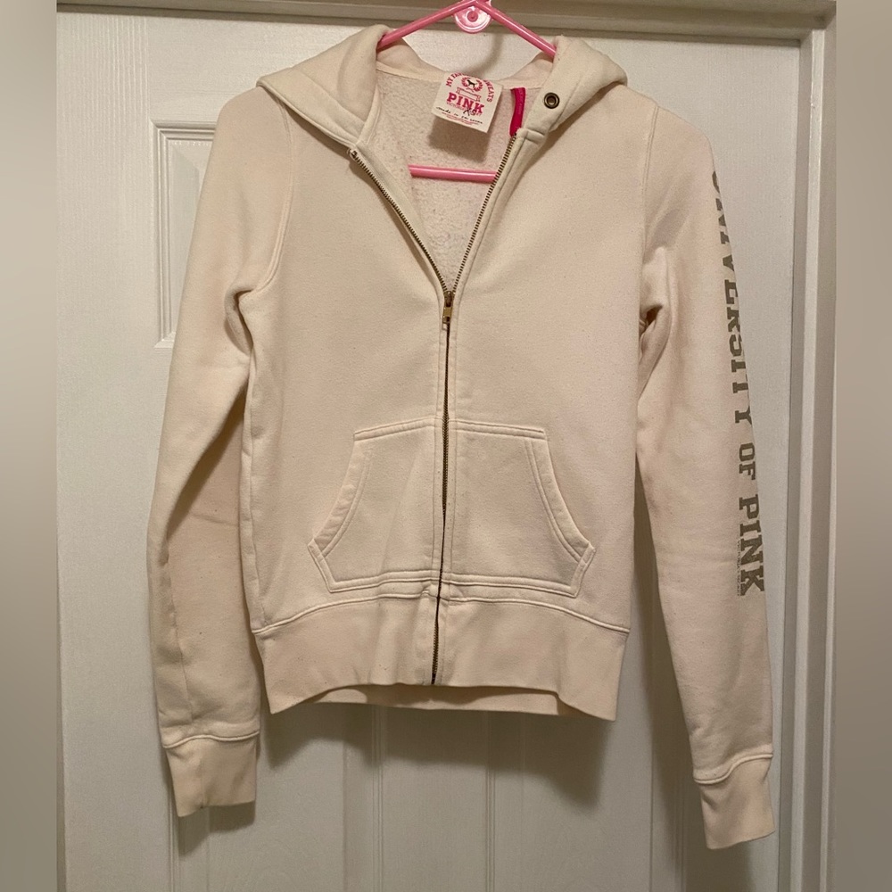 PINK Victoria’s Secret XS White Zipper Hoodie w/ Stones